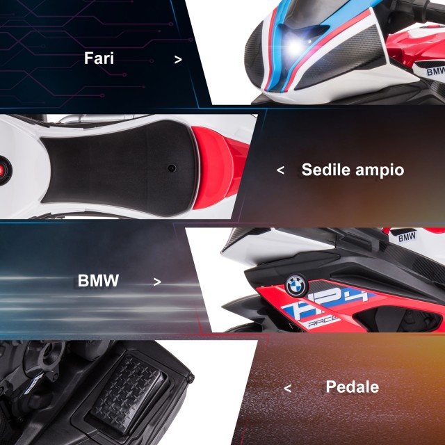 Μοτοσικλέτα HOMCOM για παιδιά 18-60 μηνών Μοντέλο BMW HP4 με προβολείς, μουσική και πετάλια, σε PP και μέταλλο, 82,5x42x54 cm, κόκκινο 370-211V90RD