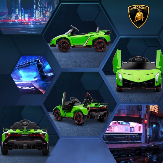HOMCOM Ηλεκτρικό αυτοκίνητο για παιδιά Lamborghini Veneno 12V με τηλεχειριστήριο, ηλικία 3-6 ετών, πράσινο 370-279V90GN