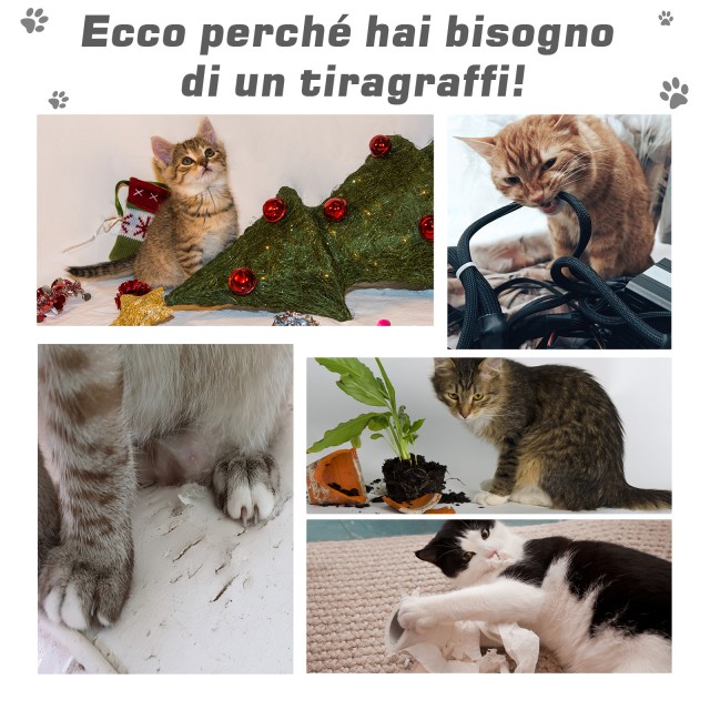 PawHut Cat Scratching Post Tree με κρεβάτι και κολόνα σε γκρι σχοινί σιζάλ 59x39x62cm D30-298