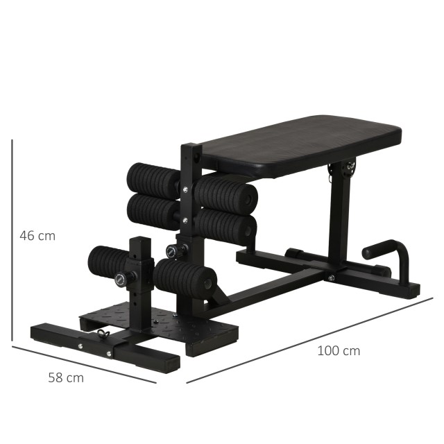 HOMCOM 3 σε 1 Squat Machine με ρυθμιζόμενο ύψος και ανακλινόμενο ατσάλινο πάγκο, 100x58x46cm - Μαύρο A91-182BK