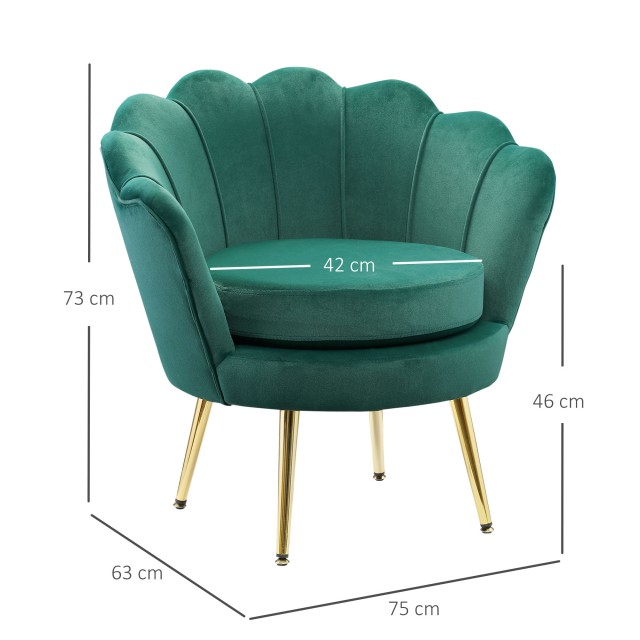 Πολυθρόνα HOMCOM Vintage Design σε πράσινο βελούδο, πολυθρόνα υπνοδωματίου με ψηλή πλάτη 76x67x74cm 839-012GN