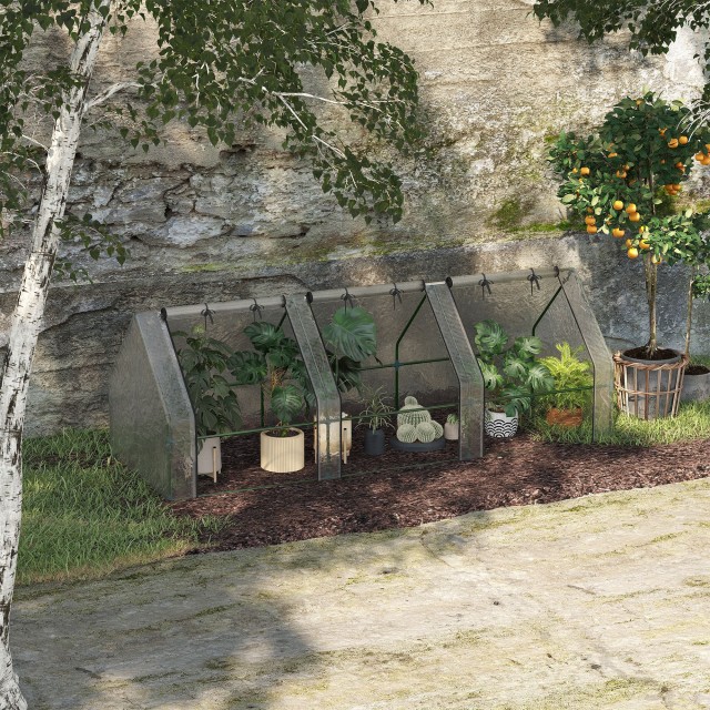 Outsunny PE Tunnel Garden Greenhouse με εκτεταμένες άκρες και αρθρω...