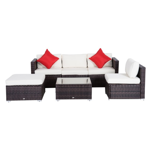 Σετ Έπιπλα Κήπου Outsunny σε PE Rattan 4 Πολυθρόνες 1 Πουφ 1 Τραπεζάκι Σαλονιού από σκληρυμένο γυαλί 2 μαξιλάρια 01-0319