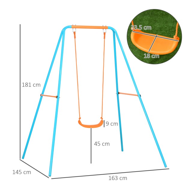 Outsunny Garden Swing για παιδιά 3-8 ετών από ατσάλι και PE με κάθισμα και μανταλάκια, 163x145x181 cm, μπλε και πορτοκαλί 344-066V00BU