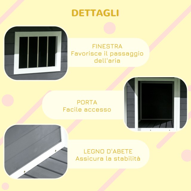 PawHut Outdoor Dog Kennel με Βεράντα, Παράθυρο και Αδιάβροχη Οροφή, 124x112x105cm, Γκρι D02-100V01GY