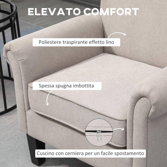 HOMCOM Nordic Style Furnishing Πολυθρόνα με μπράτσα, σε ξύλο και πολυεστέρα, 79x78x87 cm, γκρι και καφέ 839-456V00GY