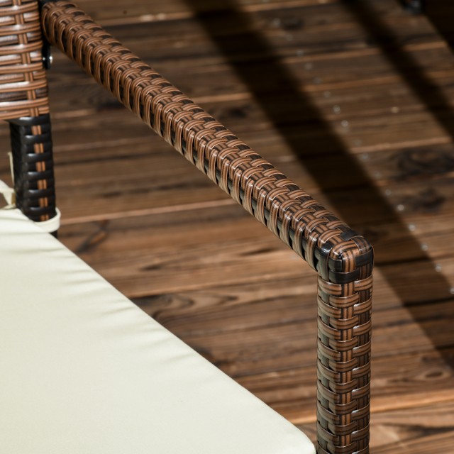 Outsunny 5 τεμαχίων PE Rattan σετ τραπεζαρίας εξωτερικού χώρου, γυάλινο τραπέζι κήπου και 4 καρέκλες με μαξιλάρια, καφέ 861-062V00MB