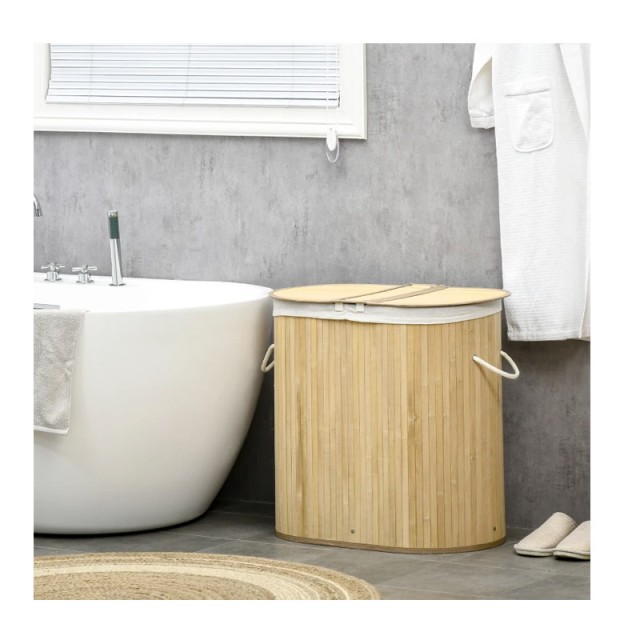 Καλάθι Απλύτων από Μπαμπού με 2 Χώρους 100 Lt HOMCOM 850-220V00ND