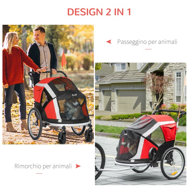 PawHut Dog Bike Trailer για σκύλους κάτω των 30 κιλών με 2 εισόδους...