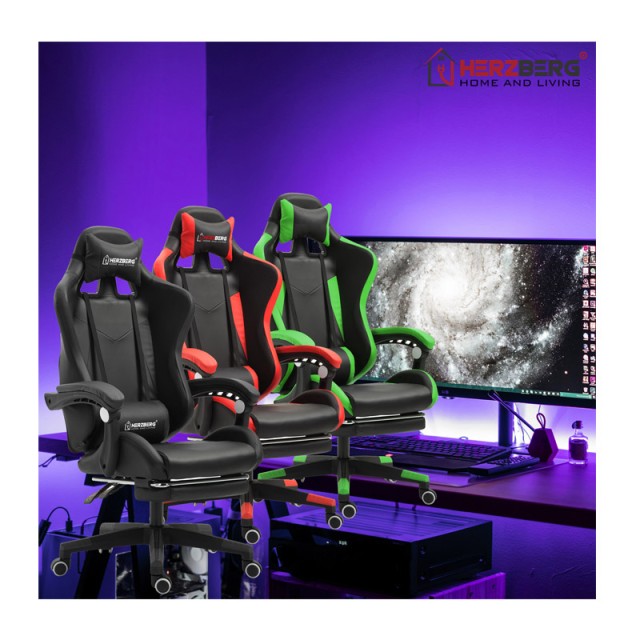 Καρέκλα Gaming με Υποπόδιο Χρώματος Κόκκινο Herzberg HG-8080RED