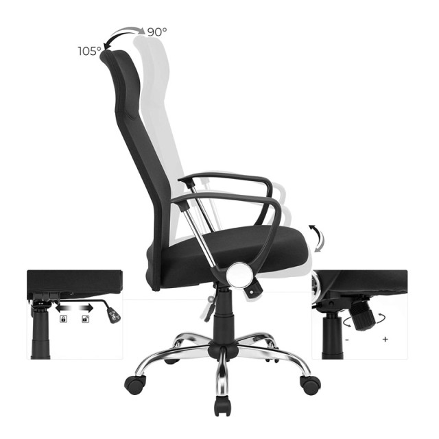 Καρέκλα Γραφείου 63 x 63 x 110-120 cm Χρώματος Μαύρο Songmics OBN03...