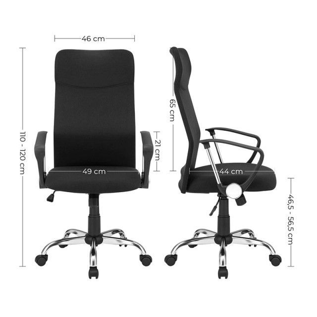 Καρέκλα Γραφείου 63 x 63 x 110-120 cm Χρώματος Μαύρο Songmics OBN034B01