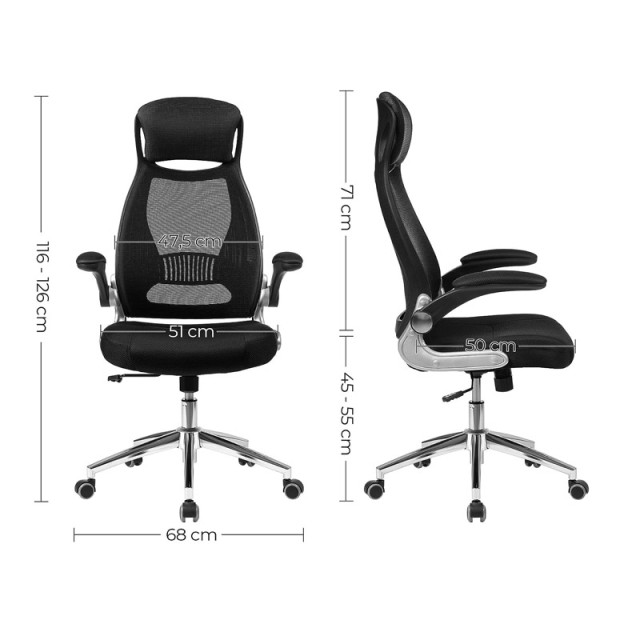 Καρέκλα Γραφείου 64 x 55 x 117-126.5 cm Χρώματος Μαύρο Songmics OBN86BK