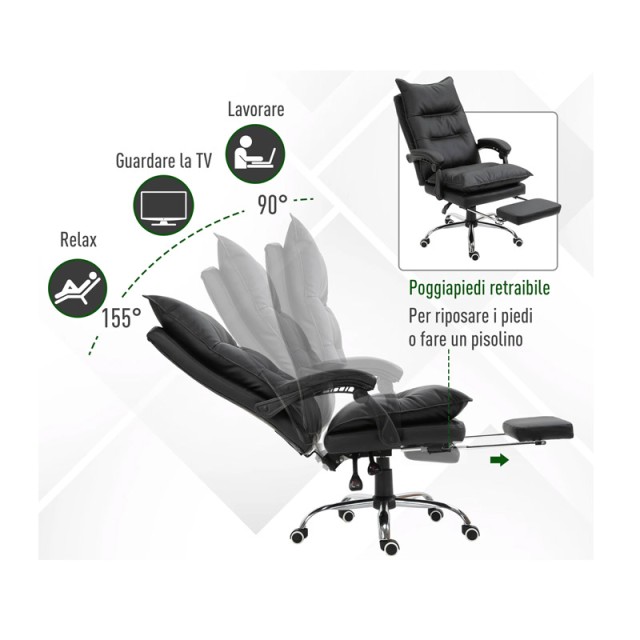 Office Chair with Footstool 66 x 72 x 122-130 cm Vinsetto 921-335BK