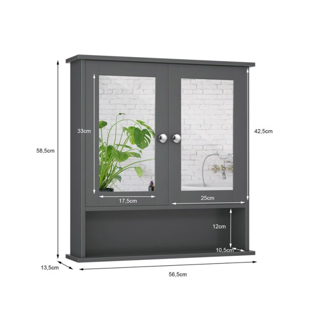 Καθρέπτης Μπάνιου με Ντουλάπι 56.5 x 13.5 x 58.5 cm Χρώματος Γκρι Costway BA7910GR