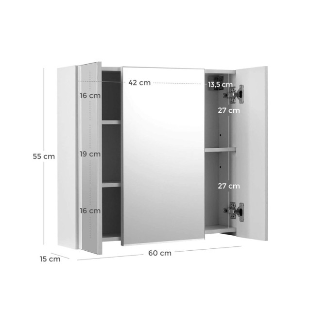 Καθρέπτης Μπάνιου με Ντουλάπι 60 x 15 x 55 cm VASAGLE BBK22WT