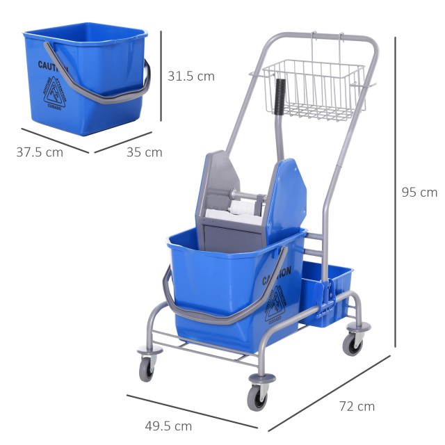Homcom Professional Cleaning Cart with 25L Bucket and Wringer, Blue 720-010