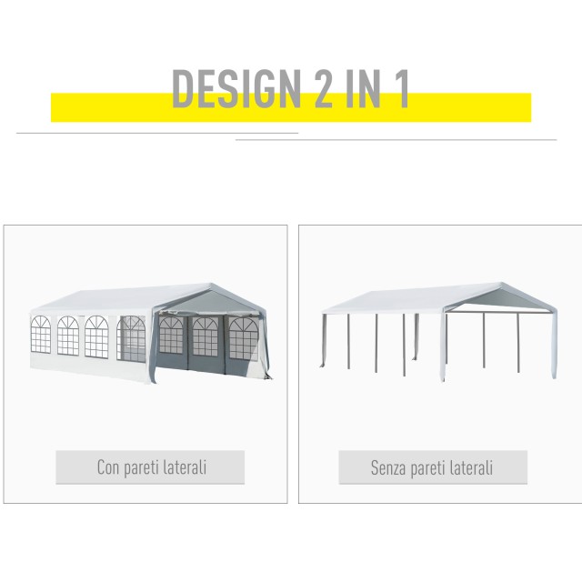Outsunny Gazebo Outdoor Party Marquee, αδιάβροχο ατσάλινο πλαίσιο, λευκό, 8x4x2,8m 01-0803