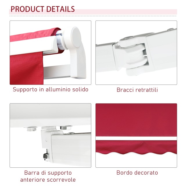Outsunny Hand Crank Sun Shade Αδιάβροχο κάλυμμα 400x250cm Κόκκινο 840-151WR