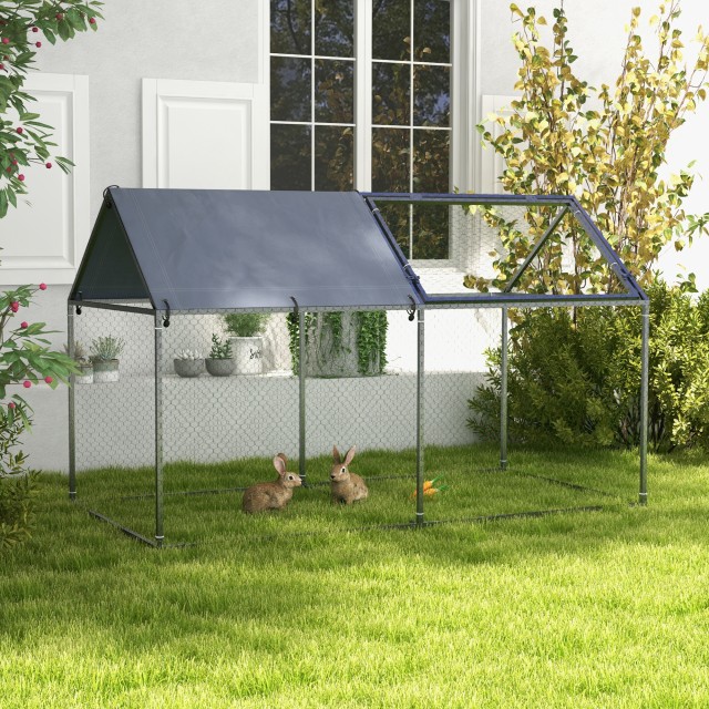 PawHut Steel Animal Cage με υφασμάτινη οροφή Oxford και μανταλάκια, 198x100x120 cm, πράσινο και ασημί D51-393V00SR