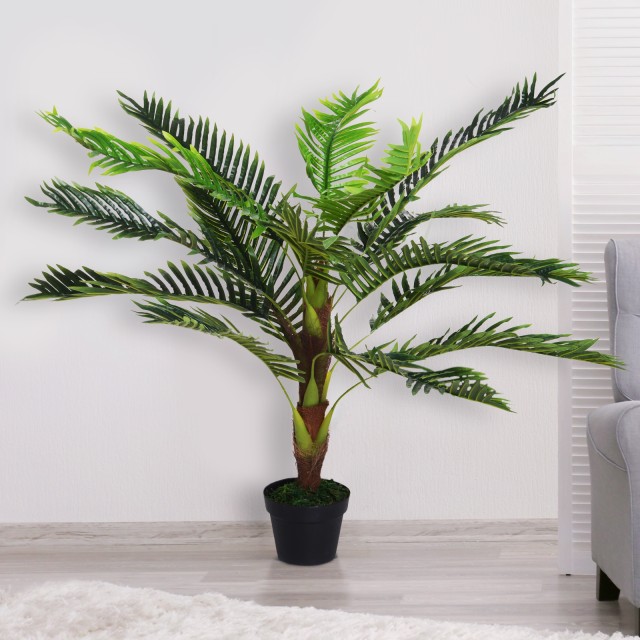 Outsunny Artificial Palm Cycas Plant High 123cm για εσωτερικούς και εξωτερικούς χώρους με περιλαμβάνεται γλάστρα 844-225