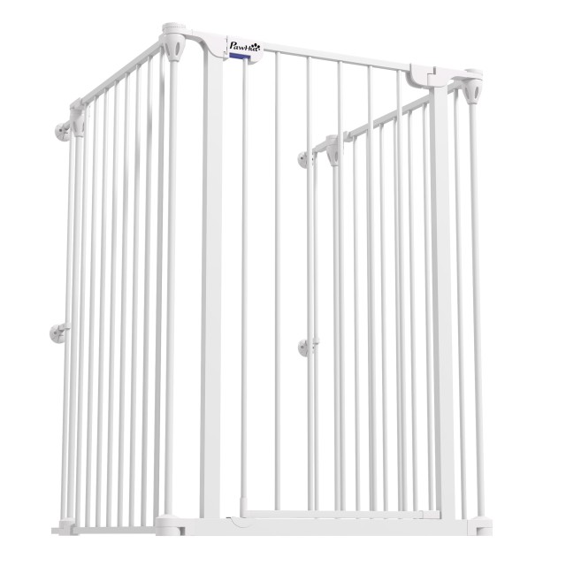 PawHut 3-Panel Medium Dog Gate με διπλό σύστημα κλειδώματος, 206x90cm, Λευκό D06-186V00WT