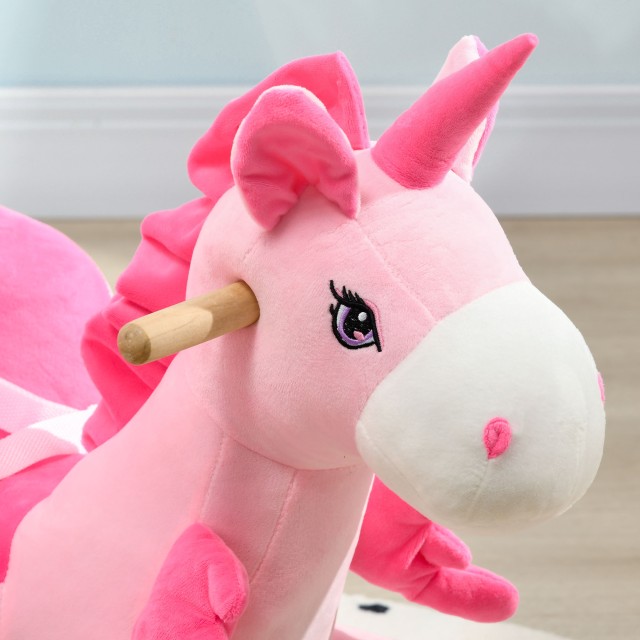 HOMCOM Unicorn Rocking Horse με 32 τραγούδια, ξύλινη βάση και ζώνη ...