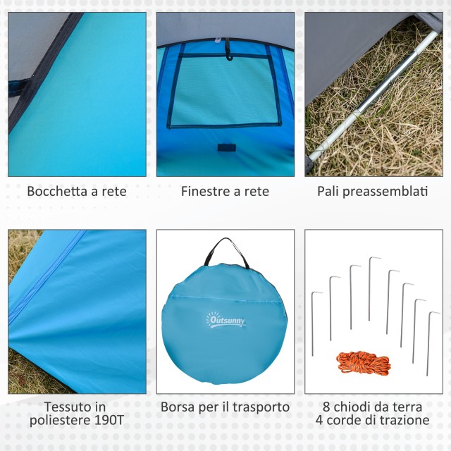 Σκηνή Κάμπινγκ 2 Ατόμων με Αυτόματο Pop-Up Dome Άνοιγμα, 220x108x11...