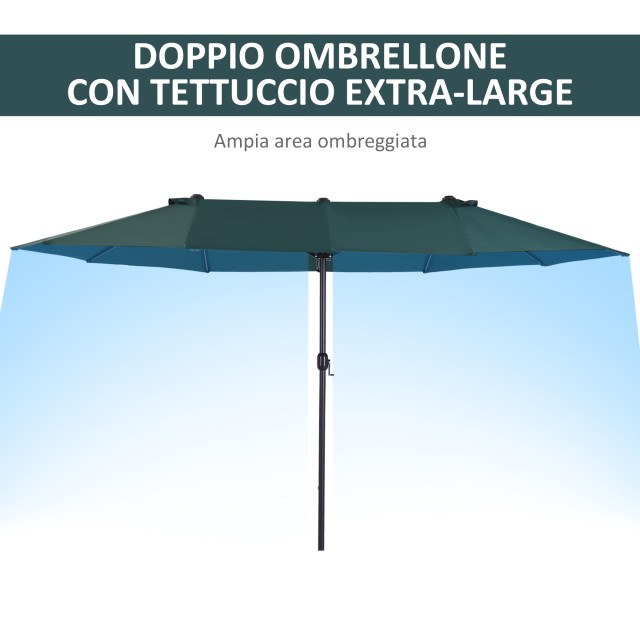 Outsunny Outsunny Outdoor Double Canopy Parasol, Anti UV 460 x 270 x 240, Πράσινο, Καφέ 84D-031V01