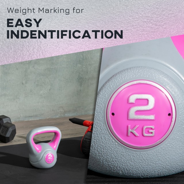 SPORTNOW Kettlebell 8kg σε PU και Sand με επίπεδη βάση και λαβή για Deadlifts, Squats και Lifts, 18x10x20 cm, Ροζ A91-255V00PK