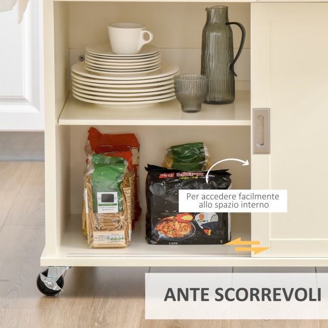 HOMCOM Kitchen Island για σκεύη και αξεσουάρ με συρτάρια, ντουλάπι και κρεμάστρα για πετσέτες, 110x49,5x89,5 cm, Λευκό 801-171