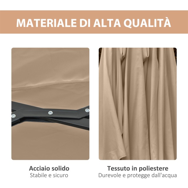 Outsunny Double Parasol Garden 4,5m με 48 LED φώτα και μανιβέλα, Χακί 84D-178KK