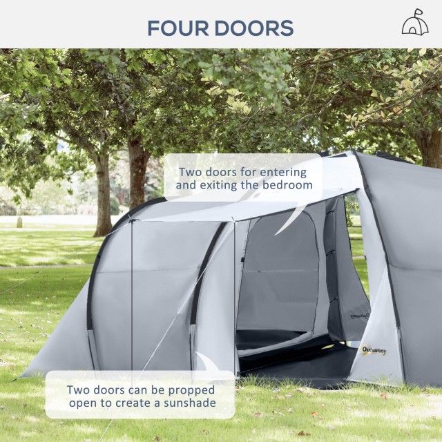 Σκηνή Camping Outsunny 4-6 Ατόμων με 2 Δωμάτια Αδιάβροχη με κουβούκλιο, 590x245x193cm, Γκρι A20-287V00CG