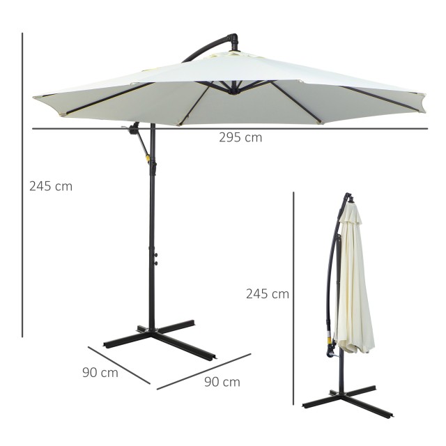 Ομπρέλα κήπου Outsunny με μανιβέλα, Φ3x2,5m, Λευκό 84D-037CW