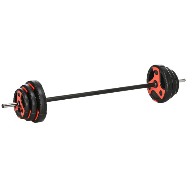 SPORTNOW Σετ Μπάρα και Δίσκοι 20kg συνολικά με Αντιολισθητική λαβή PU, Ø17x140 cm, Μαύρο και κόκκινο A91-259V00BK