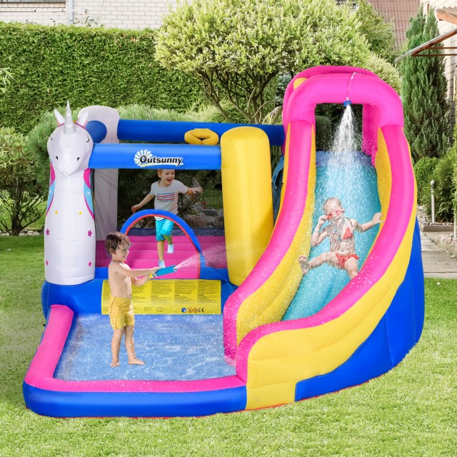 Outsunny Giant Φουσκωτό Κάστρο με Μονόκερο για 4 Παιδιά Κάστρο για παιχνίδι 342-027V90