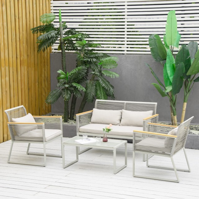 Outsunny σετ κήπου 4 τεμαχίων σε PE Rattan με 2 πολυθρόνες, καναπέ ...