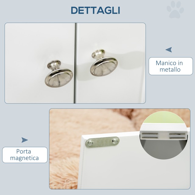 PawHut Raised Dog Bowls με Ντουλάπι 44L και 2 Ατσάλινα Μπολ, 60x30x35,5cm, Λευκό D08-040V00WT
