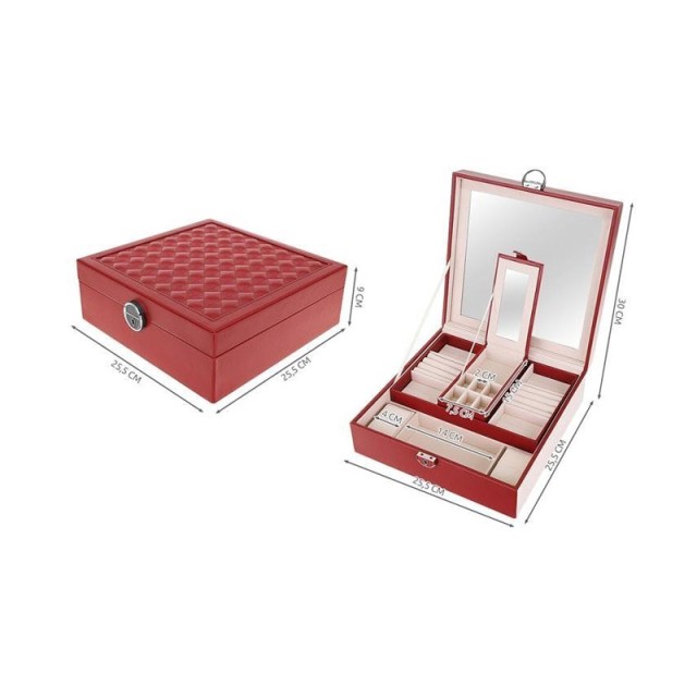 Κοσμηματοθήκη - Μπιζουτιέρα 25.5 x 25.5 x 9 cm Χρώματος Κόκκινο SPM 8891