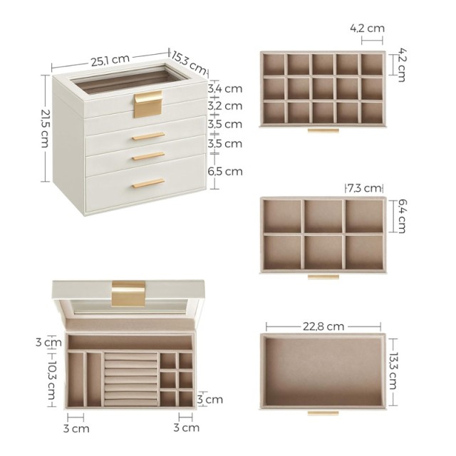 Κοσμηματοθήκη - Μπιζουτιέρα 15.3 x 25.1 x 21.5 cm Songmics JBC161W01