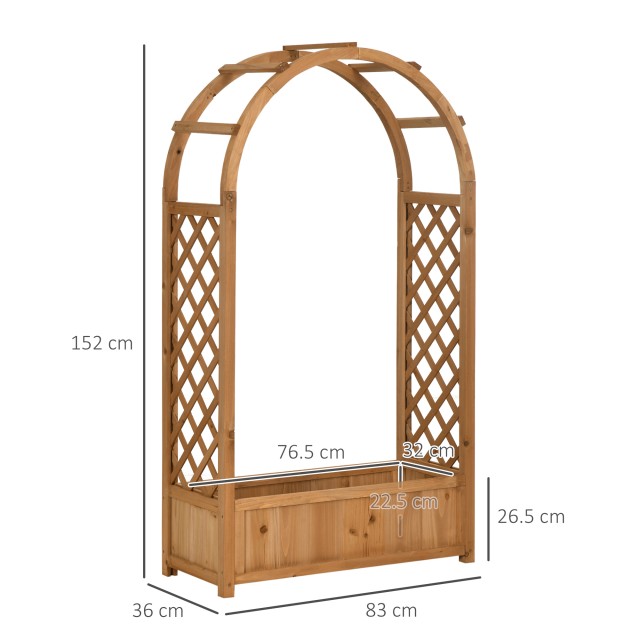 Outsunny Outsunny Outdoor Hollow Bottom Καφέ έλατο φυτευτή με διακοσμητικό τόξο και σχάρες αναρρίχησης, 83x36x152cm 845-777V00BN