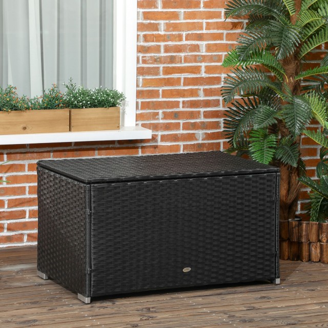 Outsunny Rattan and Steel Garden Storage Box με Καπάκι, 95x60x58cm,...