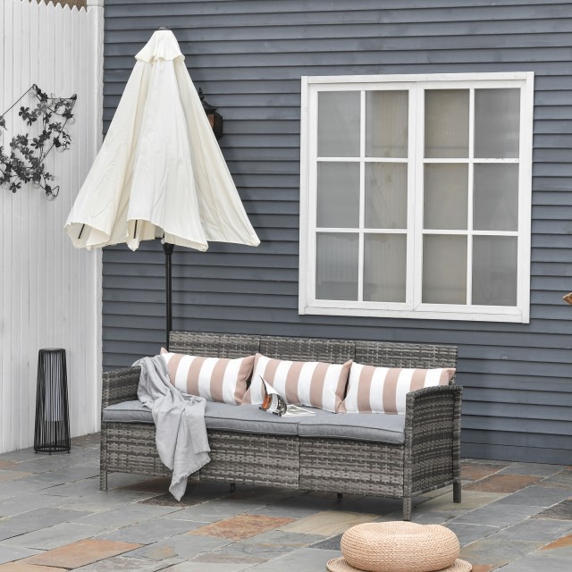 Outsunny 3-θέσιος καναπές εξωτερικού χώρου σε Rattan (PE) με επένδυση και αφαιρούμενα μαξιλάρια, Κήπος/Βεράντα, 173x68x78cm 860-085
