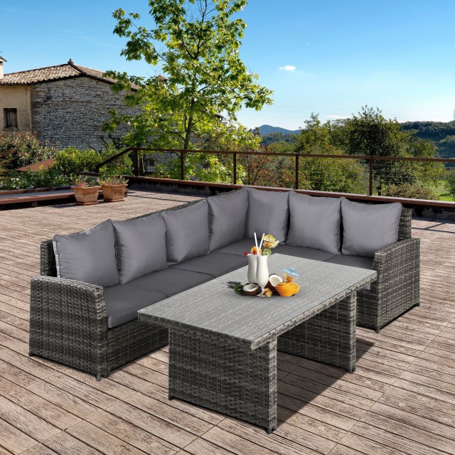 Outsunny Garden Lounge με 2 καναπέδες και τραπέζι σε PE Rattan Grey 860-123