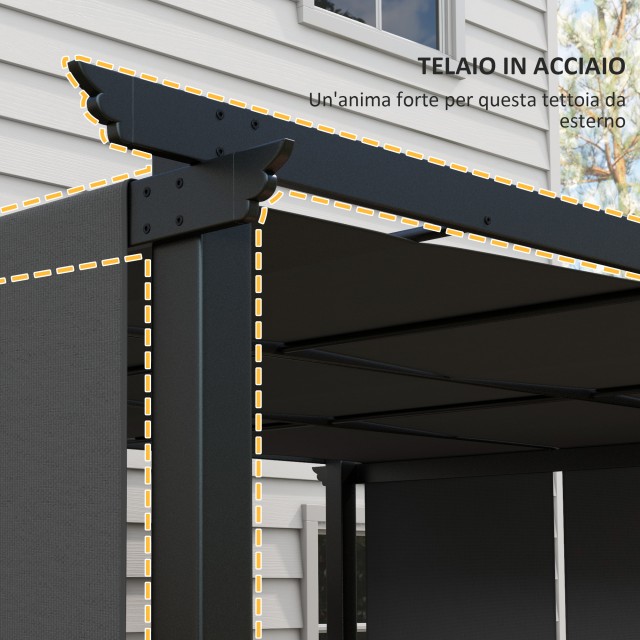 Gazebo Pergola 3x3,5 m με 3 ρυθμιζόμενα κουβούκλια από ατσάλι και πολυεστέρα Anti-UV, Γκρι 84C-480V01CG