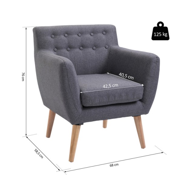 Ξύλινη Πολυθρόνα 68 x 58.5 x 76 cm Χρώματος Γκρι HOMCOM 833-525GY