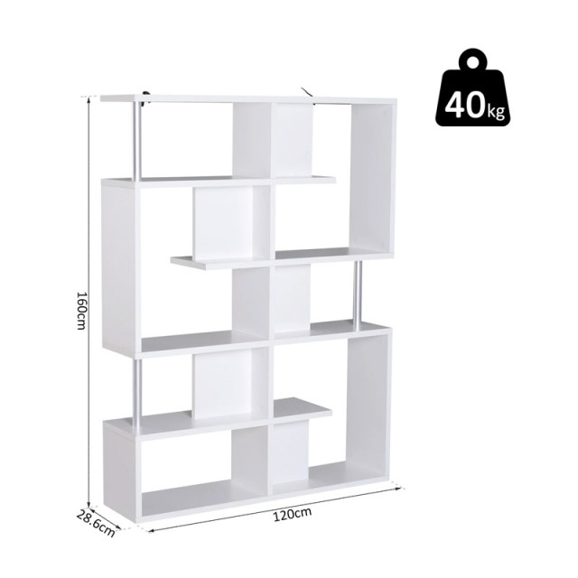 Ξύλινη Βιβλιοθήκη με 5 Επίπεδα 160 x 28.6 x 120 cm Χρώματος Λευκό HOMCOM 833-554WT