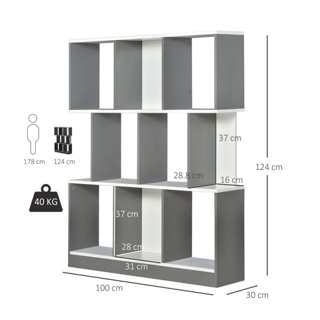 Ξύλινη Βιβλιοθήκη με 8 Ράφια 100 x 30 x 124 cm Χρώματος Γκρι HOMCOM...