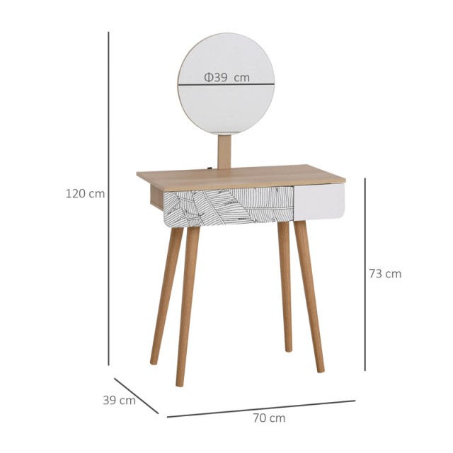 Ξύλινο Μπουντουάρ Με Καθρέπτη 39 x 70 x 120 cm HOMCOM 831-303