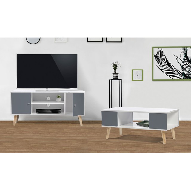 Ξύλινο Έπιπλο Τηλεόρασης 113 x 40 x 53.5 cm Χρώματος Γκρι Alesund S...
